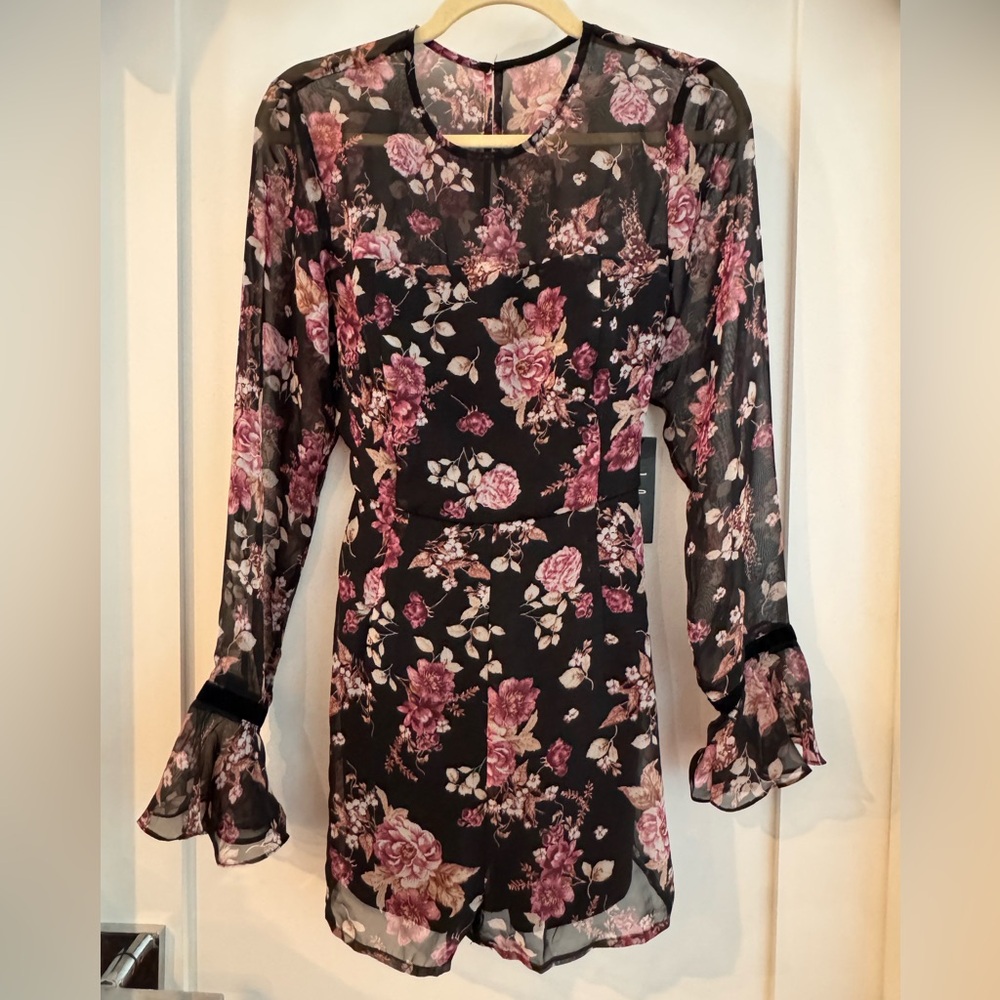 Lulus NWT Floral Black and Pink Women's Romper